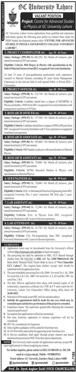 Gc University Lahore Jobs 2023 – Government College University Lahore Jobs 2023 — original advertisement