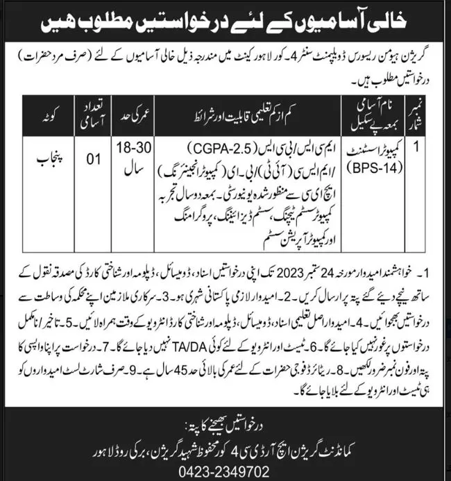 Garrison Human Resource Development Center HRDC Lahore Jobs – Garrison Human Resource Development Panuaqil Jobs 2023 — original advertisement