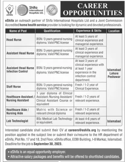 Shifa International Hospital Islamabad Jobs 2023 Jobs 2023 — original advertisement