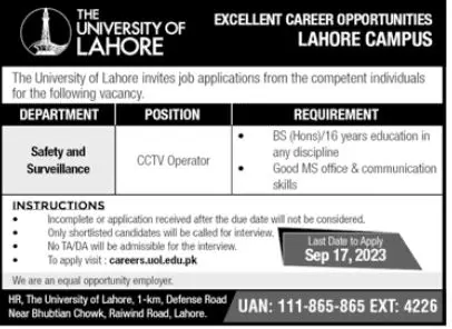 University of Lahore Punjab Jobs 2023 Jobs 2023 — original advertisement