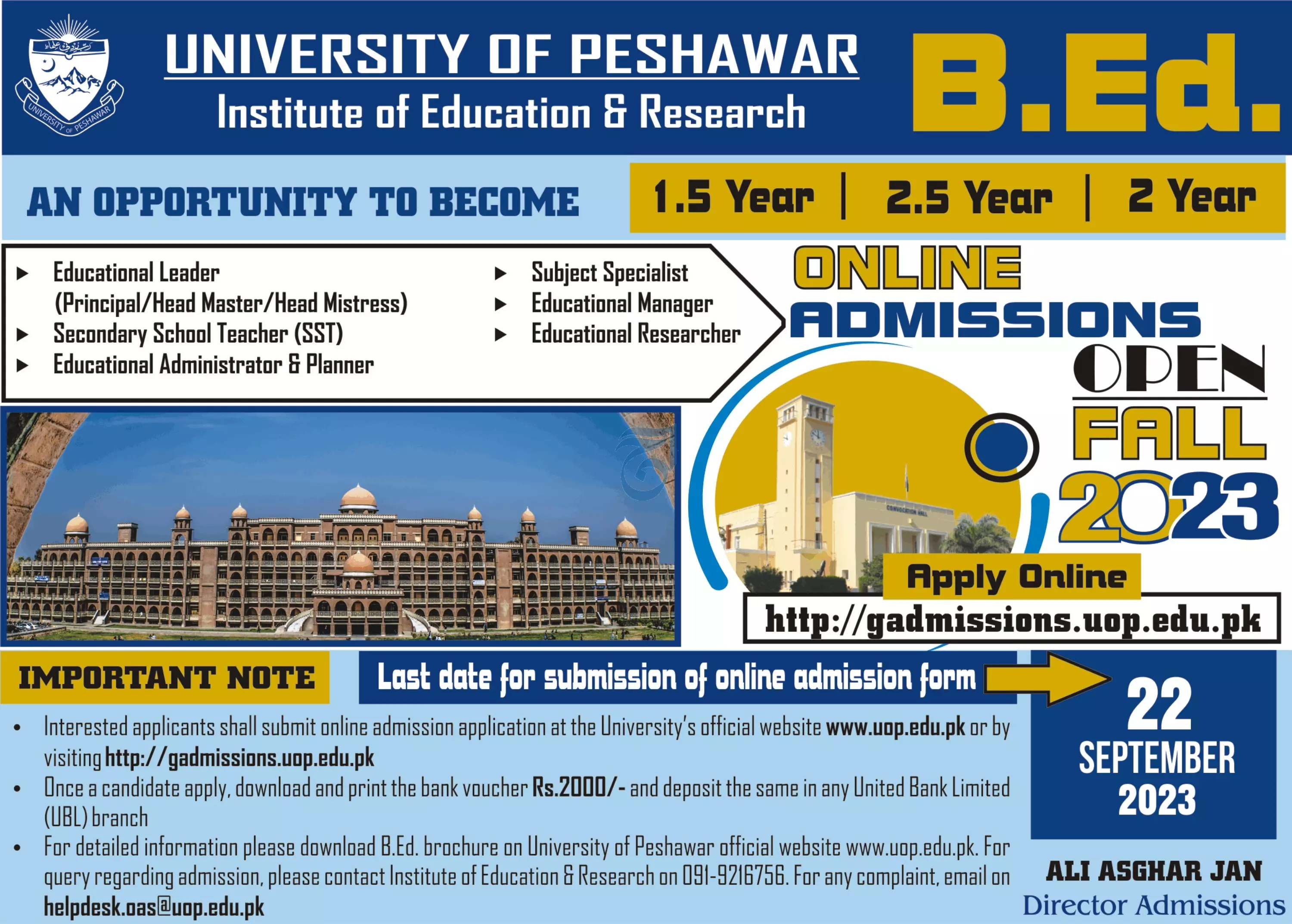 University of Peshawar Admissions 2023 Admissions 2023 — original advertisement