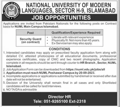 National University of Modern Languages NUML Islamabad Jobs – National University of Modern Languages Islamabad Jobs 2023 — original advertisement