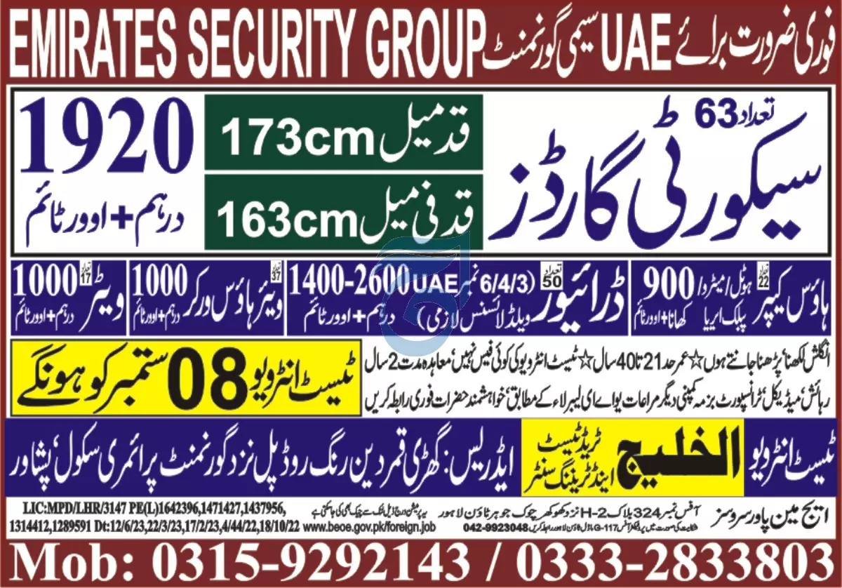Security Guard And Warehouse Worker Jobs In UAE 2023 – Edge Manpower Services Jobs 2023 — original advertisement