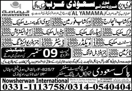 Mechanic & Workshop Incharge Jobs in Saudi Arabia 2023 – Gondal Trade Test & Training Center Jobs 2023 — original advertisement