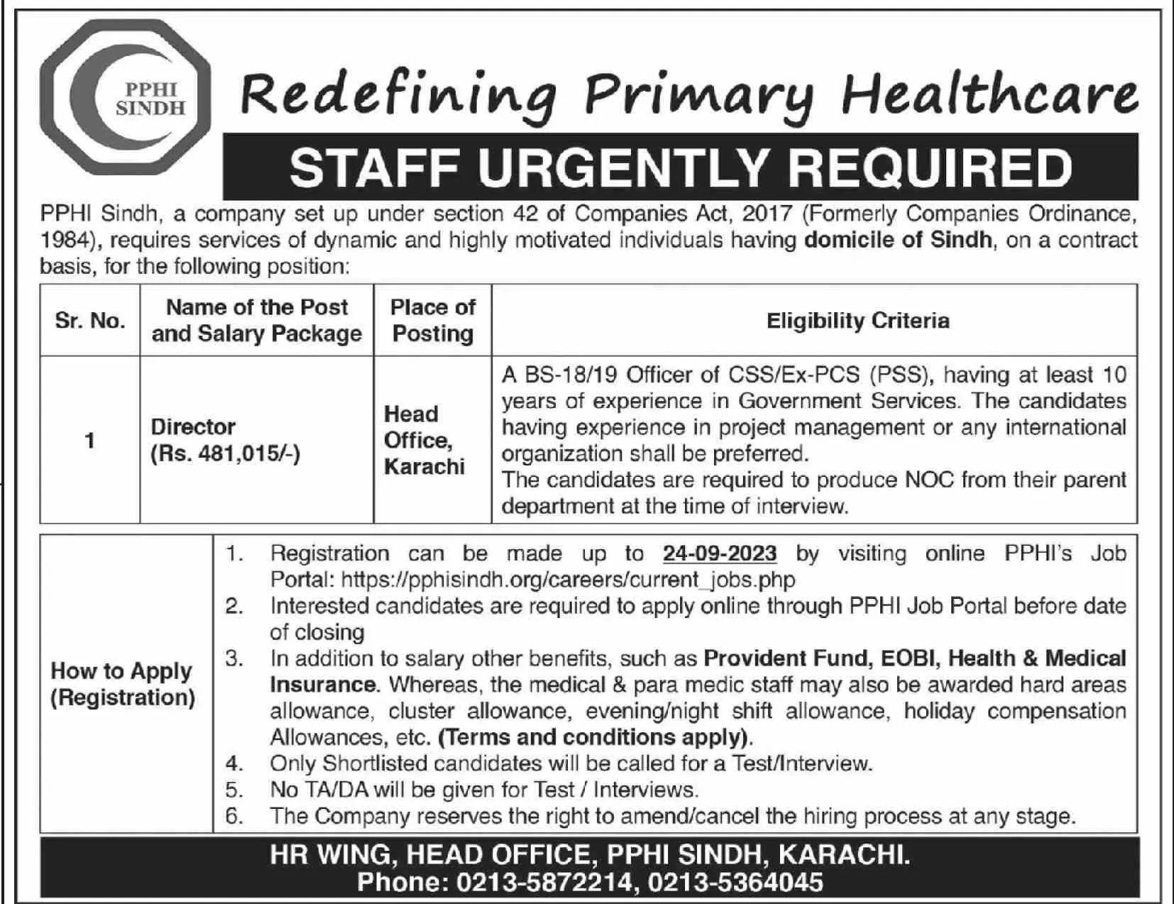PPHI Sindh Karachi Jobs 2023 – People's Primary Healthcare Initiative (PPHI) Sindh Jobs 2023 — original advertisement