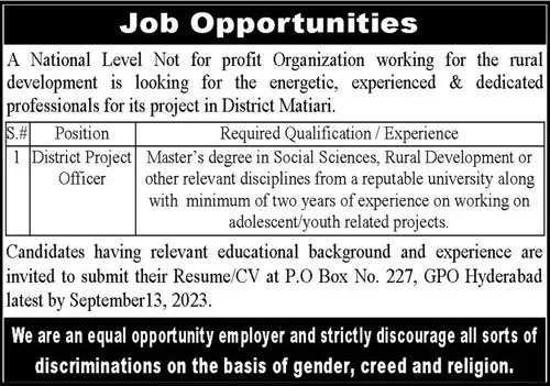 National Level Non For Profit Organization Hyderabad Jobs – Private Sector Organization Jobs 2023 — original advertisement