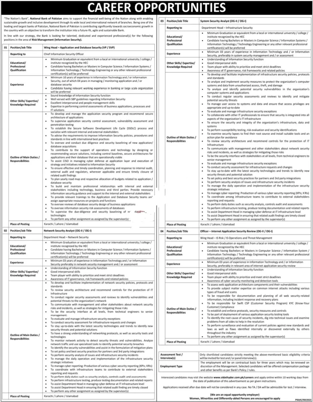 National Bank Of Pakistan NBP Jobs 2023 Jobs 2023 — original advertisement
