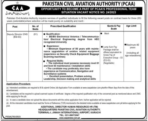 Pakistan Civil Aviation Authority PCAA Karachi Jobs 2023 – Pakistan Civil Aviation Authority (CAA) Jobs 2023 — original advertisement