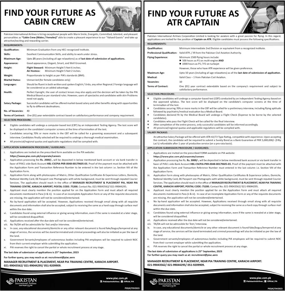 Pakistan International Airlines PIA Karachi Jobs 2023 Jobs 2023 — original advertisement