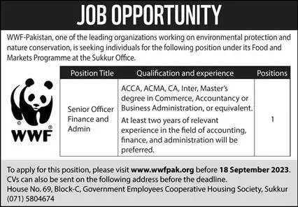 World Wide Fund wwf  Sukkur Jobs 2023 – World Wide Fund WWF Pakistan Jobs 2023 — original advertisement