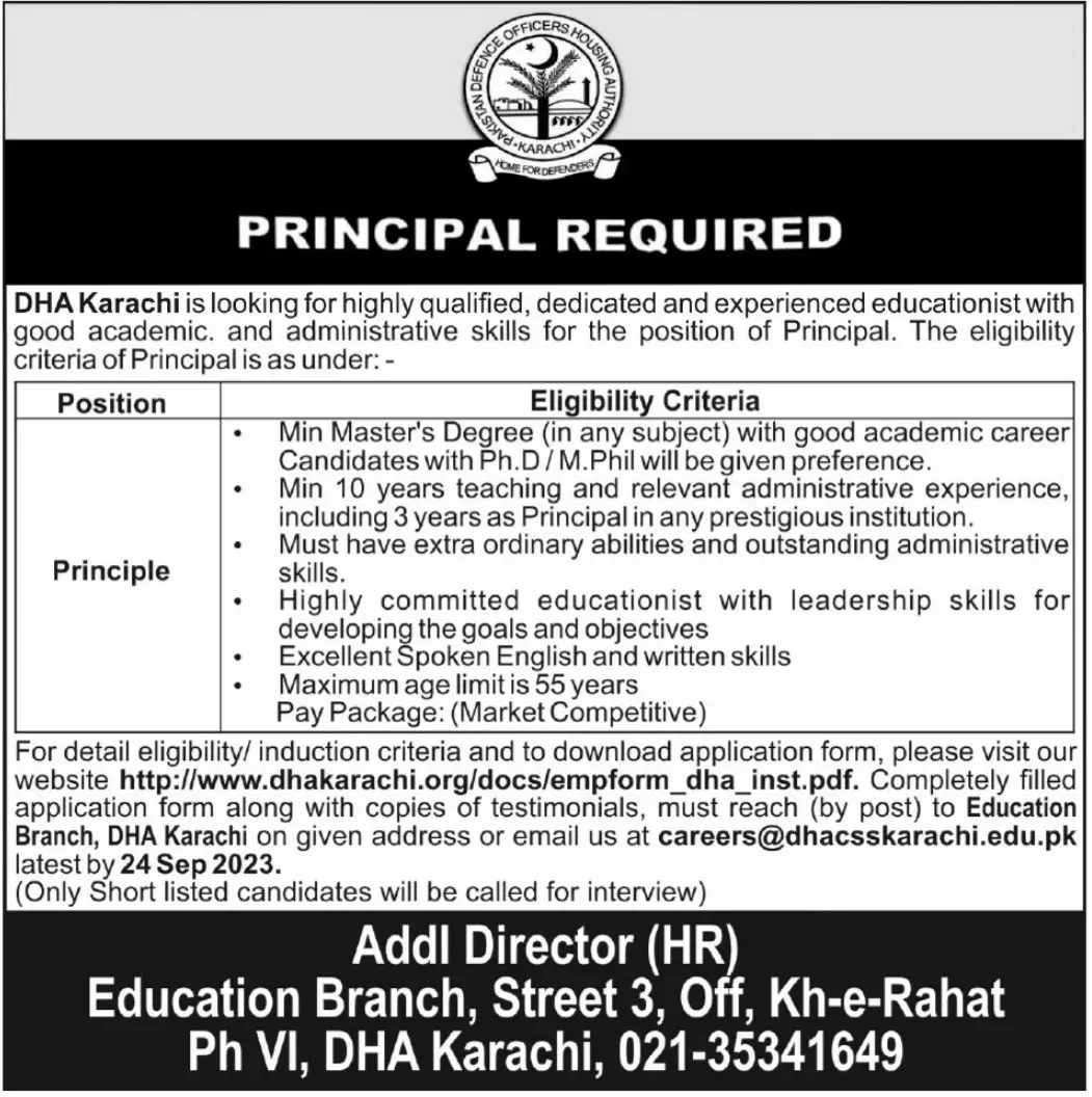 Defence Housing Authority DHA Karachi Jobs 2023 Jobs 2023 — original advertisement