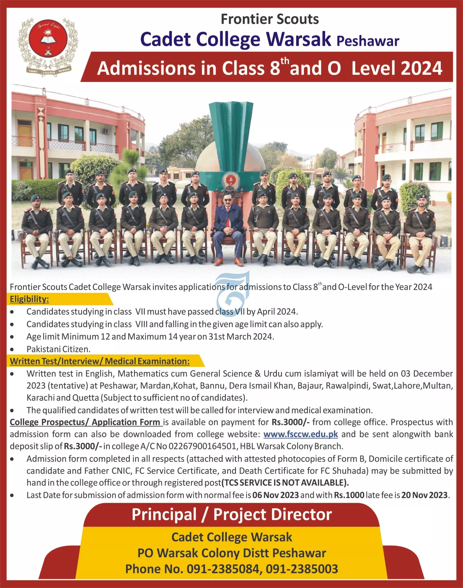 Cadet College Warsak Peshawar Admissions 2023 Admissions 2023 — original advertisement