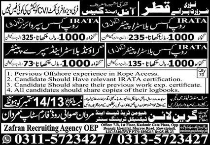 Rope Access Blaster And Ground Blaster Jobs In Qatar 2023 – Green Line Human Resource Manpower Jobs 2023 — original advertisement