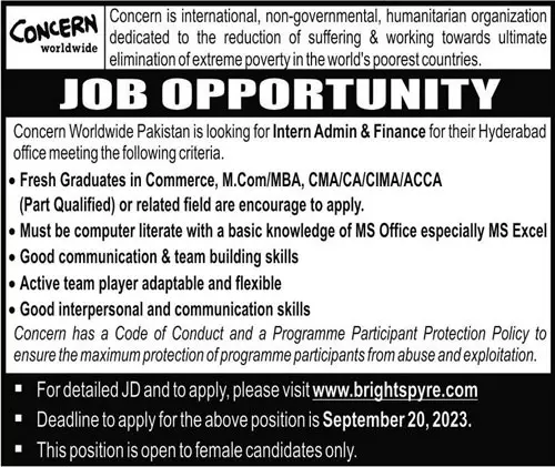 Concern Worldwide NGO Hyderabad Sindh Jobs 2023 – Public Sector Organization Jobs 2023 — original advertisement