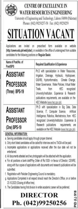 University of Engineeing And Technology Lahore Jobs 2023 – University of Engineering  & Technology Lahore Jobs 2023 — original advertisement