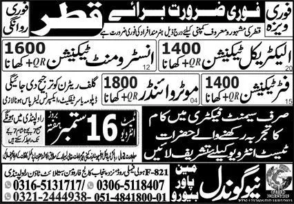 Instrument Technician & Motor Winder Jobs 2023 In Qatar – New Gondal Manpower Bureau Jobs 2023 — original advertisement