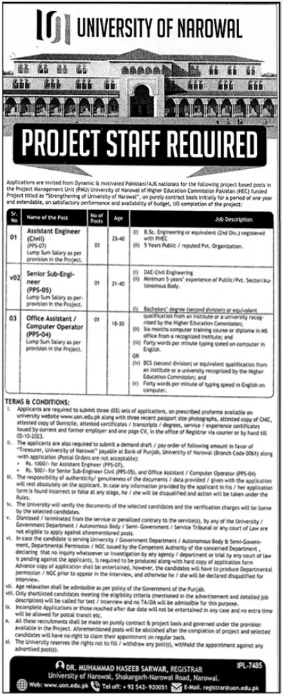 University Of Narowal Punjab Jobs 2023 Jobs 2023 — original advertisement