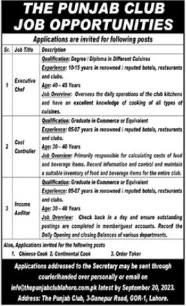 The Punjab Club Lahore Jobs 2023 Jobs 2023 — original advertisement