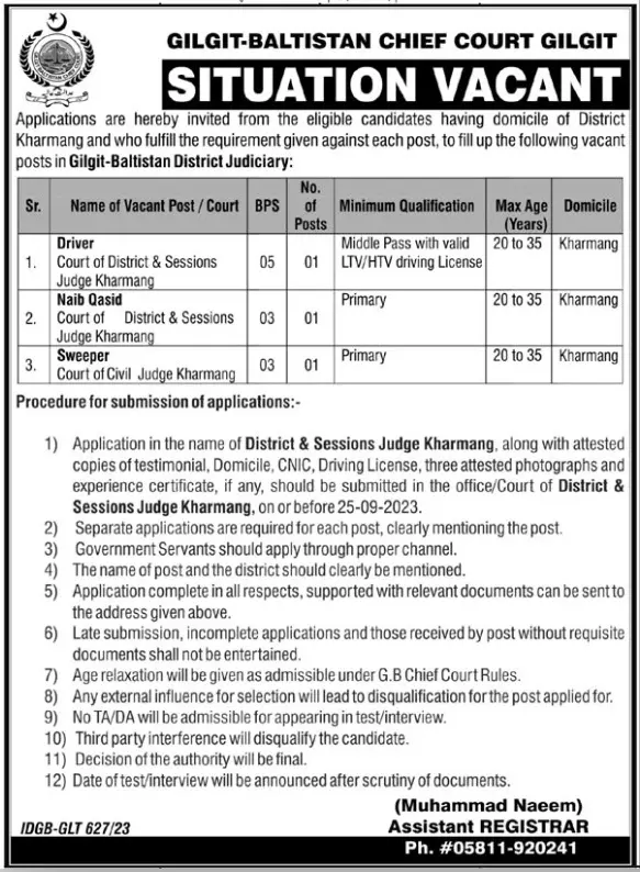 Gilgit Baltistan Chief Court Gilgit Jobs 2023 Jobs 2023 — original advertisement