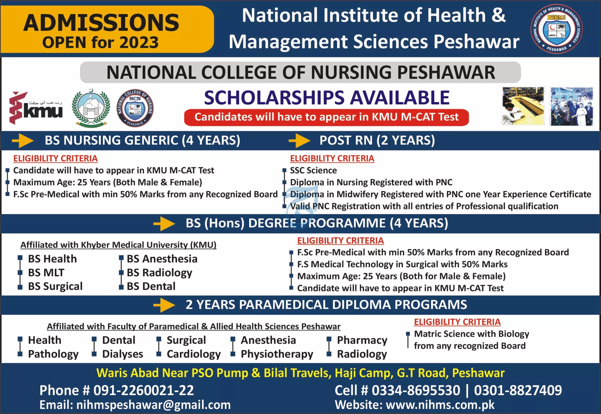 National Institute of Health & Management Sciences Admission – National Institute of Health and Management Sciences Admissions 2023 — original advertisement