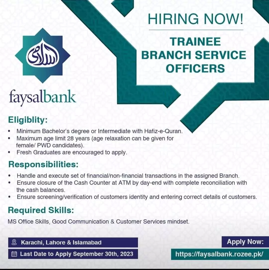 Faysal Bank Karachi Lahore & Islamabad Jobs 2023 Jobs 2023 — original advertisement
