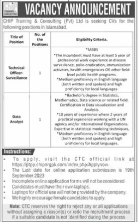 Chip Training & Consulting Pvt Ltd Islamabad Jobs 2023 – Chip Training Consulting Pvt Ltd Jobs 2023 — original advertisement