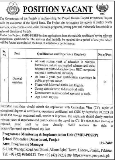 School Education Department Punjab Jobs 2023 Jobs 2023 — original advertisement