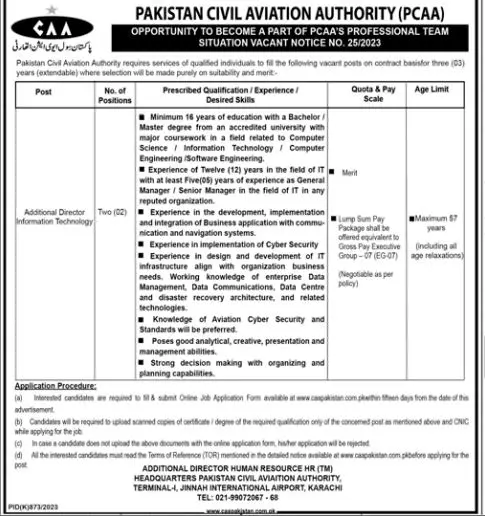 Pakistan Civil Aviation Authority CAA karachi Jobs 2023 – Pakistan Civil Aviation Authority (CAA) Jobs 2023 — original advertisement