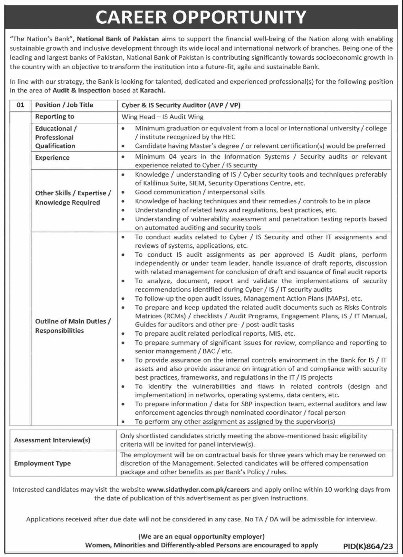 National Bank Of Pakistan Karachi Jobs 2023 Jobs 2023 — original advertisement