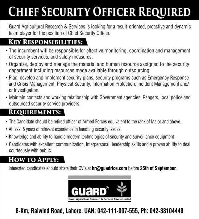 Guard Agriculture Research & Services Pvt Limited Jobs 2023 – Guard Agriculture Research Services Jobs 2023 — original advertisement