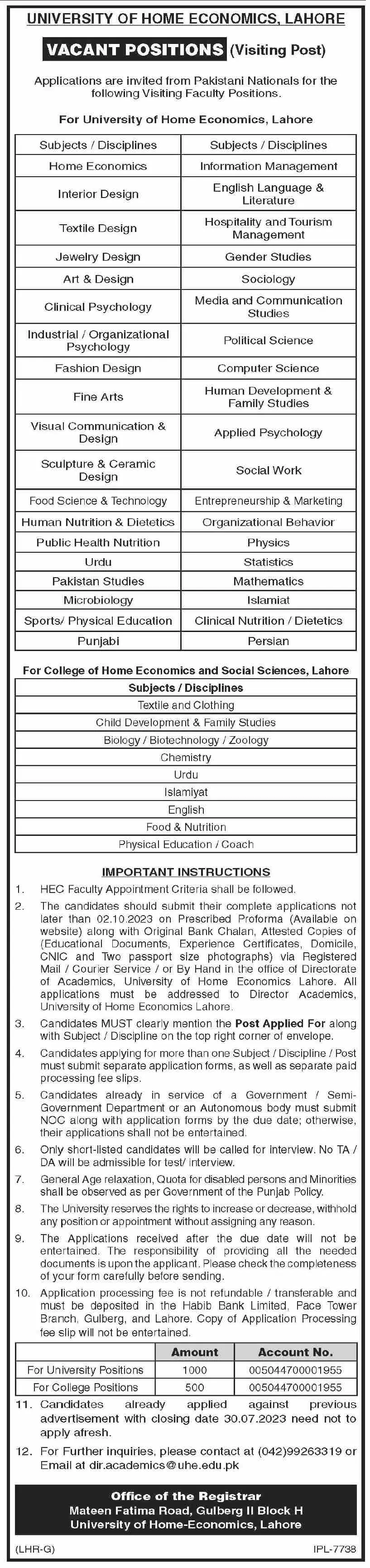 University Of Home Economics Lahore Faculty Jobs 2023 Jobs 2023 — original advertisement