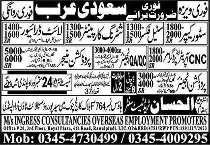 CNC Programmer & Store Keeper Jobs 2023 In Saudi Arabia – Al Faisal Trade Test & Technical Training Center Jobs 2023 — original advertisement