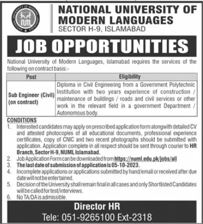 National University of Modern Languages Islamabad Jobs Jobs 2023 — original advertisement