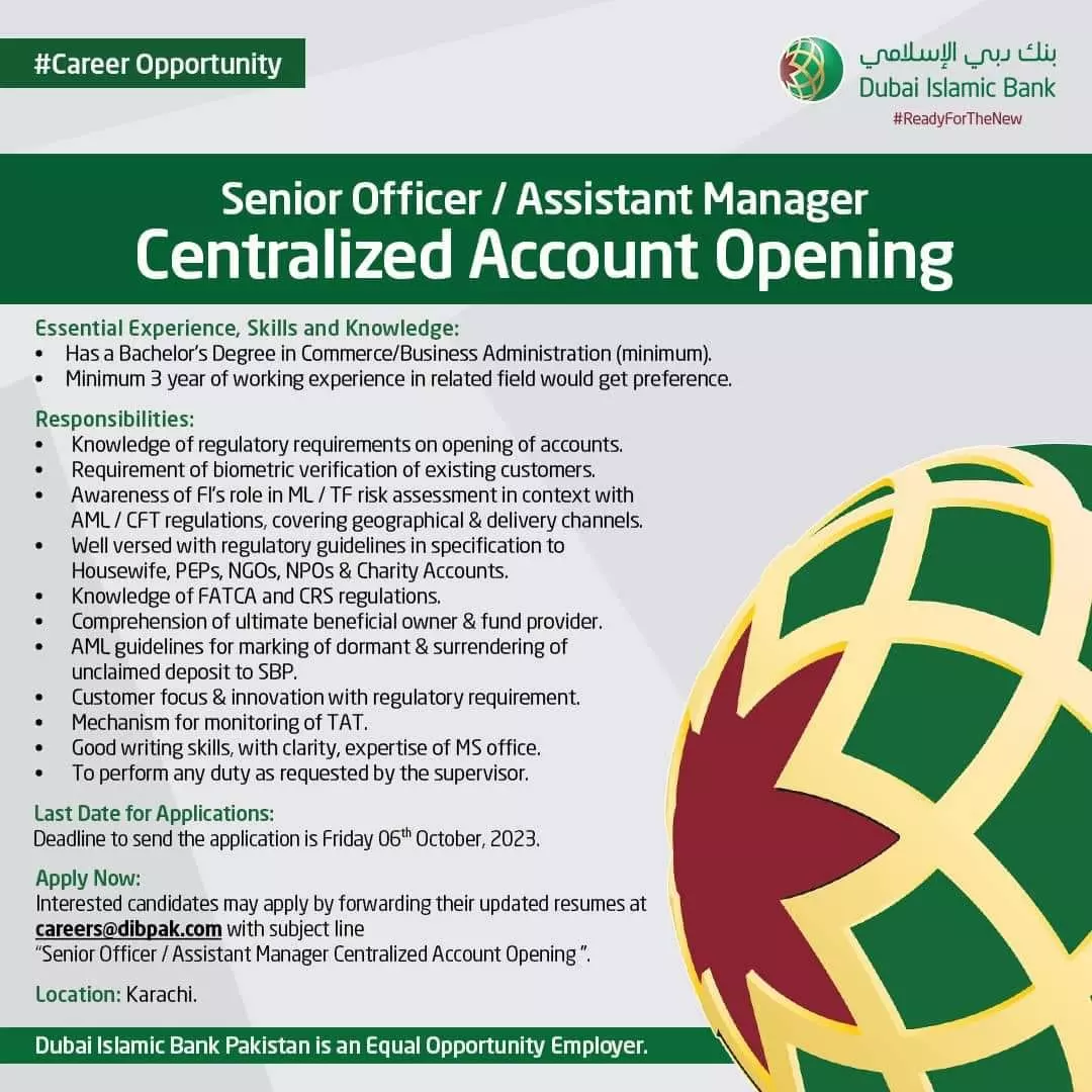 Dubai Islamic Bank Karachi Sindh Jobs 2023 Jobs 2023 — original advertisement