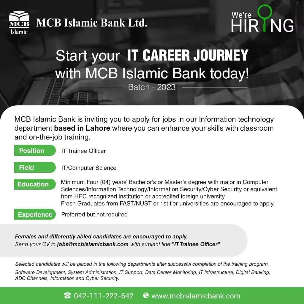 Muslim Commerical Bank MCB Islamic Bank Limited Jobs 2023 – Muslim Commercial Bank Jobs 2023 — original advertisement