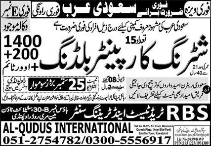 Shuttering Carpenter Building Jobs 2023 In Saudi Arabia – RBS Brothers Jobs 2023 — original advertisement