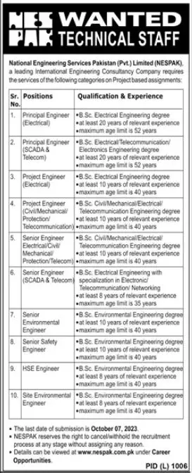 NESPAK National Engineering Services Pakistan Jobs 2023 Jobs 2023 — original advertisement