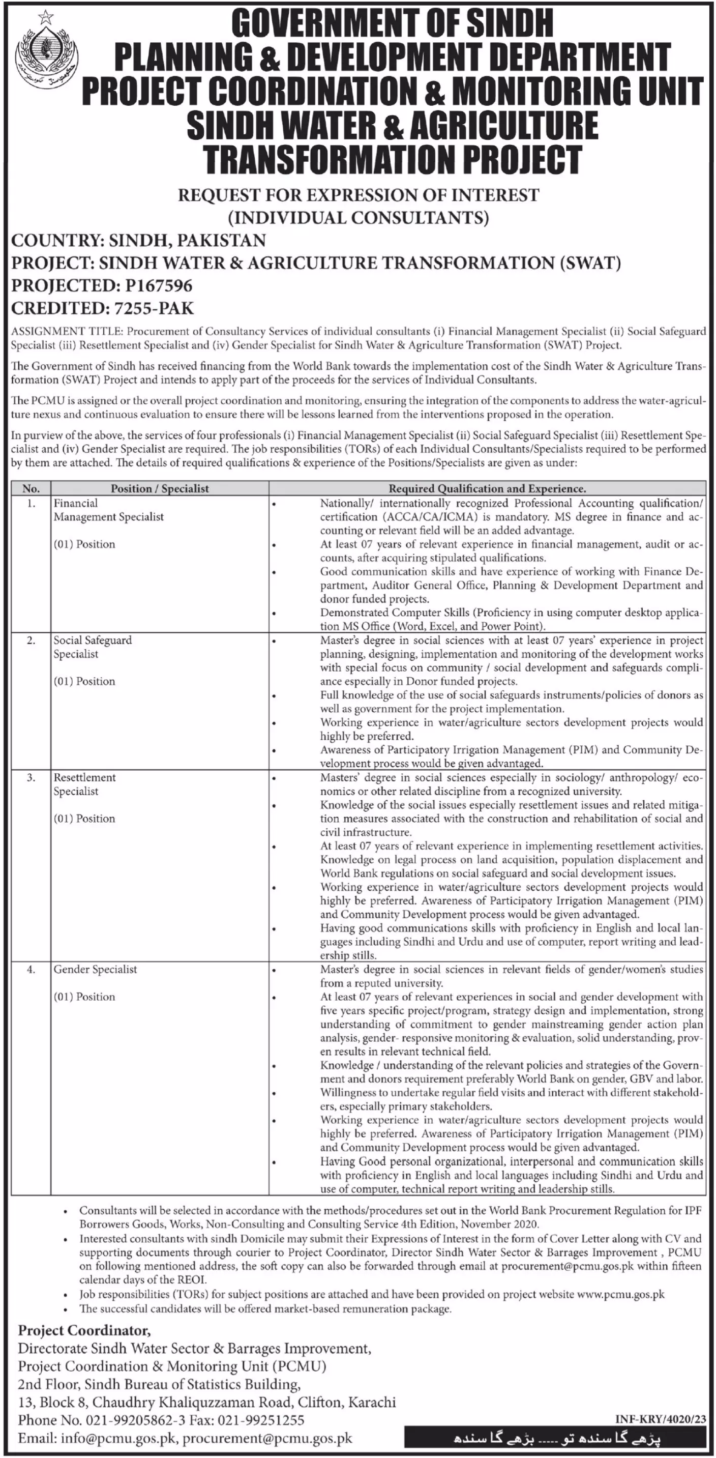 Planning & Development Department Karachi Jobs 2023 – Planning & Development Department Sindh Jobs 2023 — original advertisement