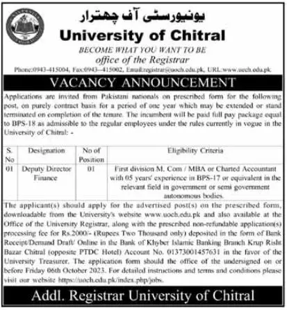 University of Chitral Khyber Pakhtunkhwa Jobs 2023 Jobs 2023 — original advertisement