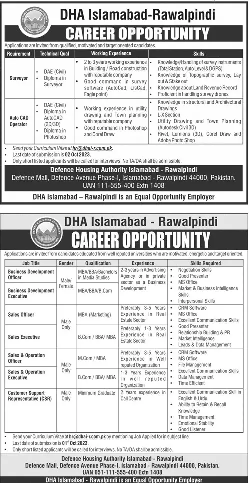 Defence Housing Authority Dha Rawalpindi Jobs 2023 Jobs 2023 — original advertisement