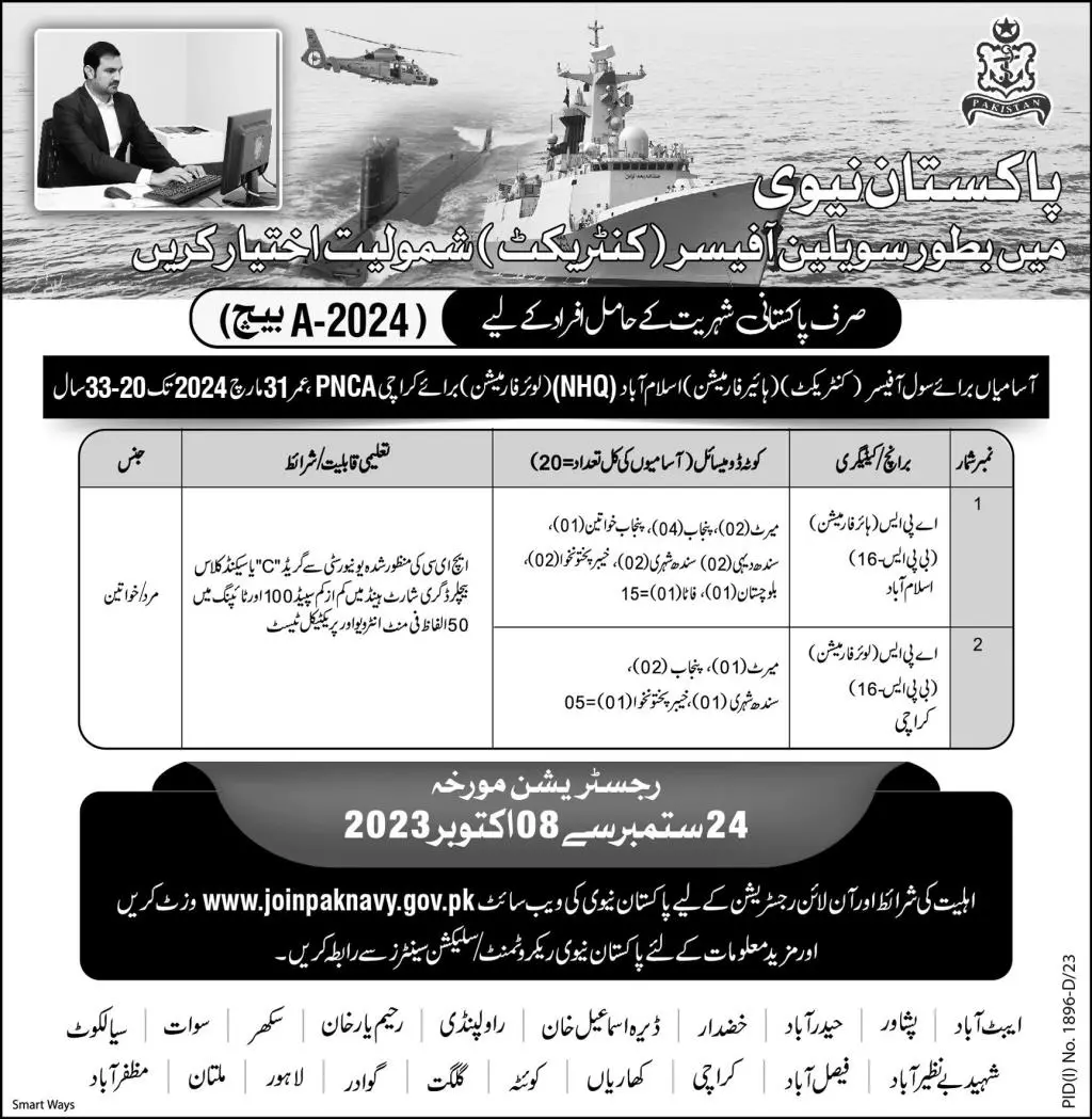 Join Pakistan Navy As A Civilian Officer, Jobs 2023 Jobs 2023 — original advertisement