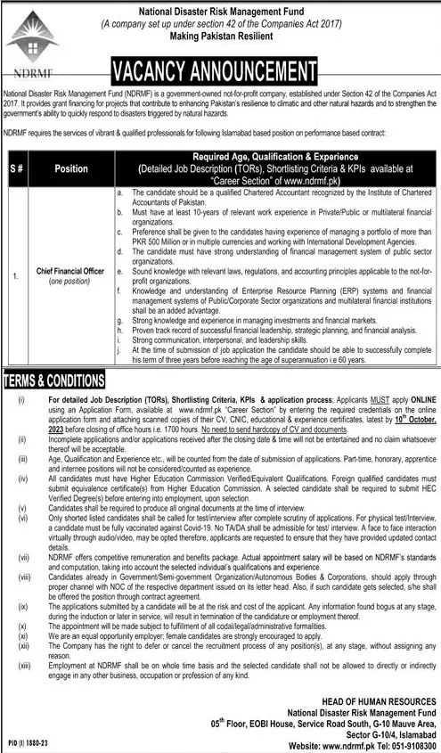 National Disaster Risk Management Fund Jobs 2023 – National Disaster & Risk Management Fund Jobs 2023 — original advertisement