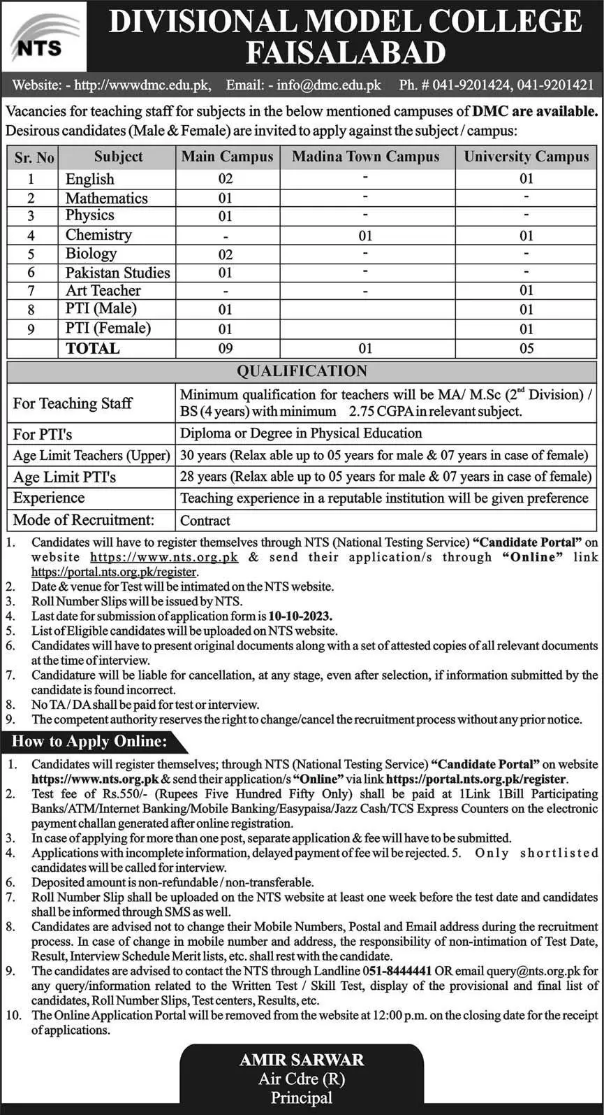 Divisional Model College Education Faisalabad Jobs 2023 – Divisional Public School and College Jobs 2023 — original advertisement