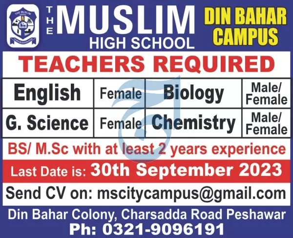 The Muslim High School Peshawar Jobs 2023 Jobs 2023 — original advertisement