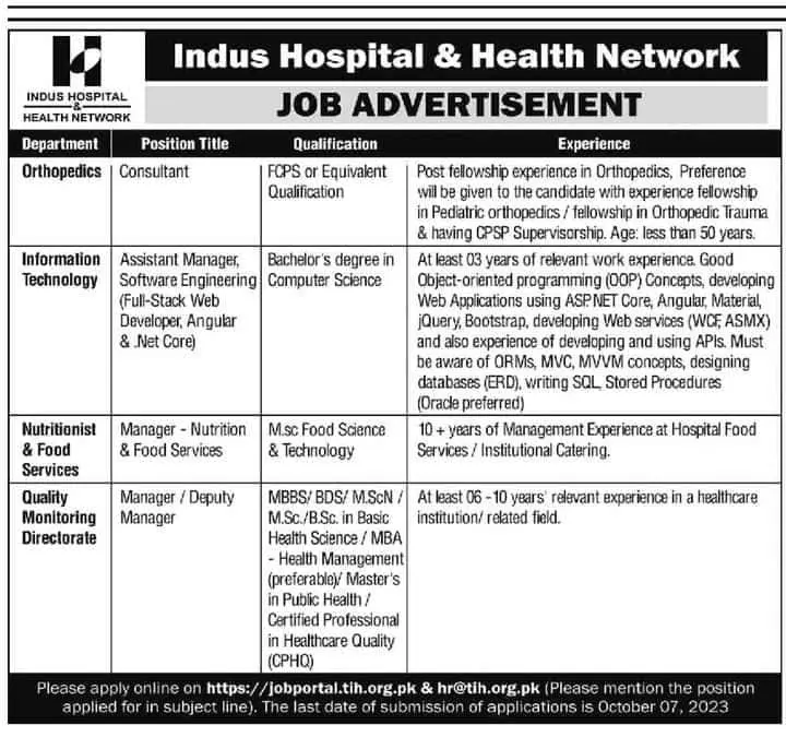 Indus Hospital & Health Network Karachi Jobs 2023 Jobs 2023 — original advertisement