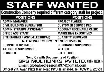 GPS Multilinks Pvt Limited Jobs 2023 – Private Company Jobs 2023 — original advertisement