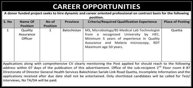 Donor Funded Project Balochsitan Jobs 2023 – Public Sector Organization Jobs 2023 — original advertisement