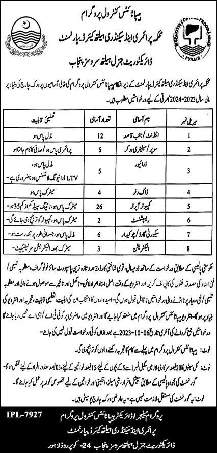 Hepatitis Control Program Punjab Lahore Jobs 2023 – Health Department Punjab Jobs 2023 — original advertisement