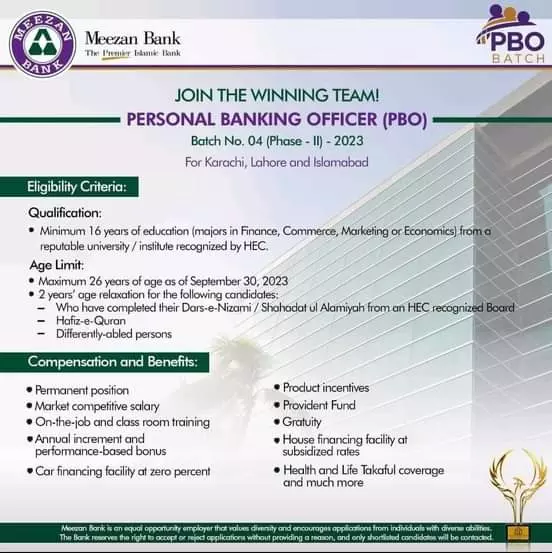 Meezan Bank Lahore Karachi & Islamabad  Jobs 2023 Jobs 2023 — original advertisement
