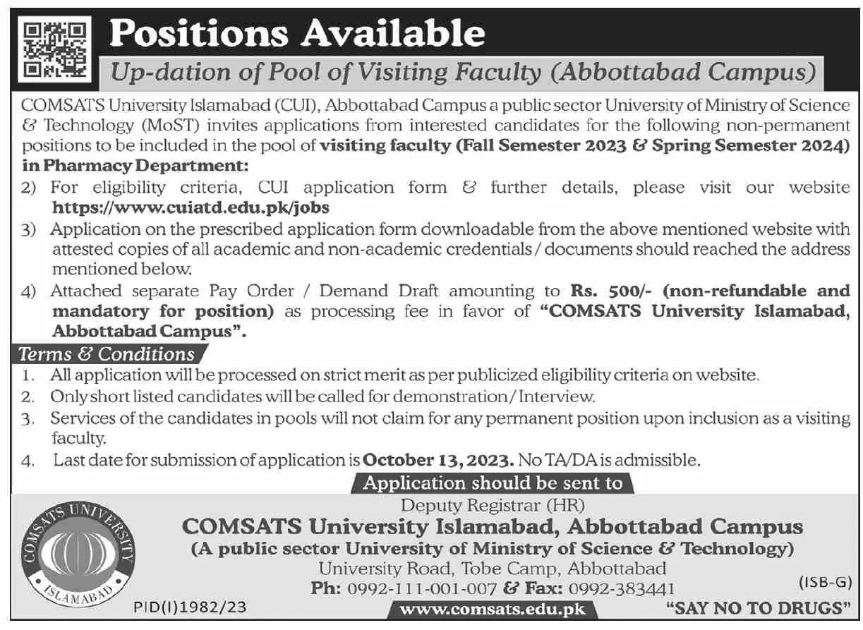 COMSATS University Islamabad CUI Abbottabad Campus Jobs 2023 Jobs 2023 — original advertisement